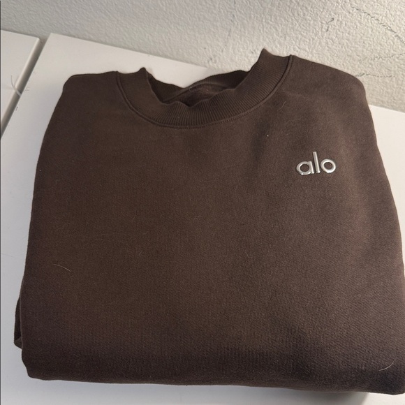 ALO Yoga Tops - ALO Yoga Women’s Crewneck Sweatshirt in Dark Brown with Silver Logo